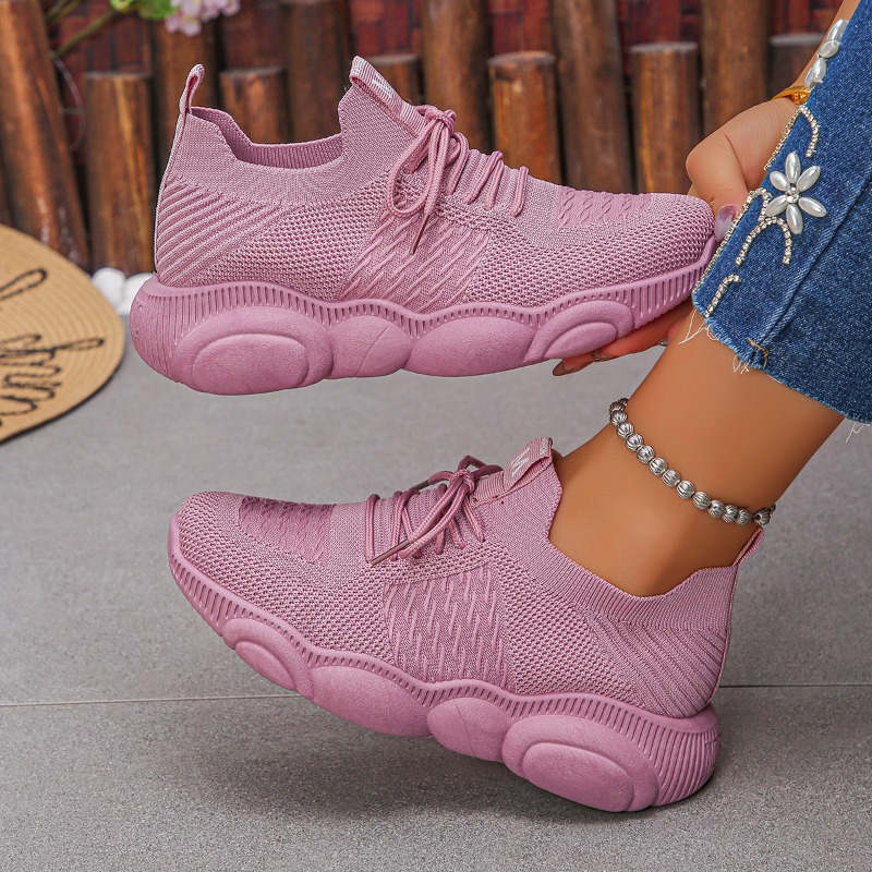 Women's Sneakers New Trendy So - Knit Fabric Lace Up Sneakers review and price