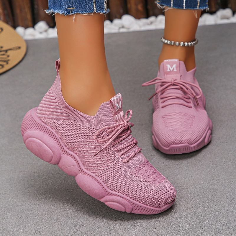 Women's Sneakers New Trendy So - Knit Fabric Lace Up Sneakers review and price