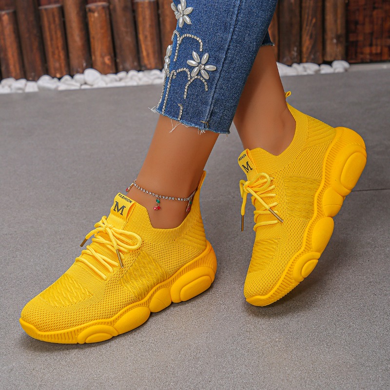 Women's Sneakers New Trendy So - Knit Fabric Lace Up Sneakers review and price